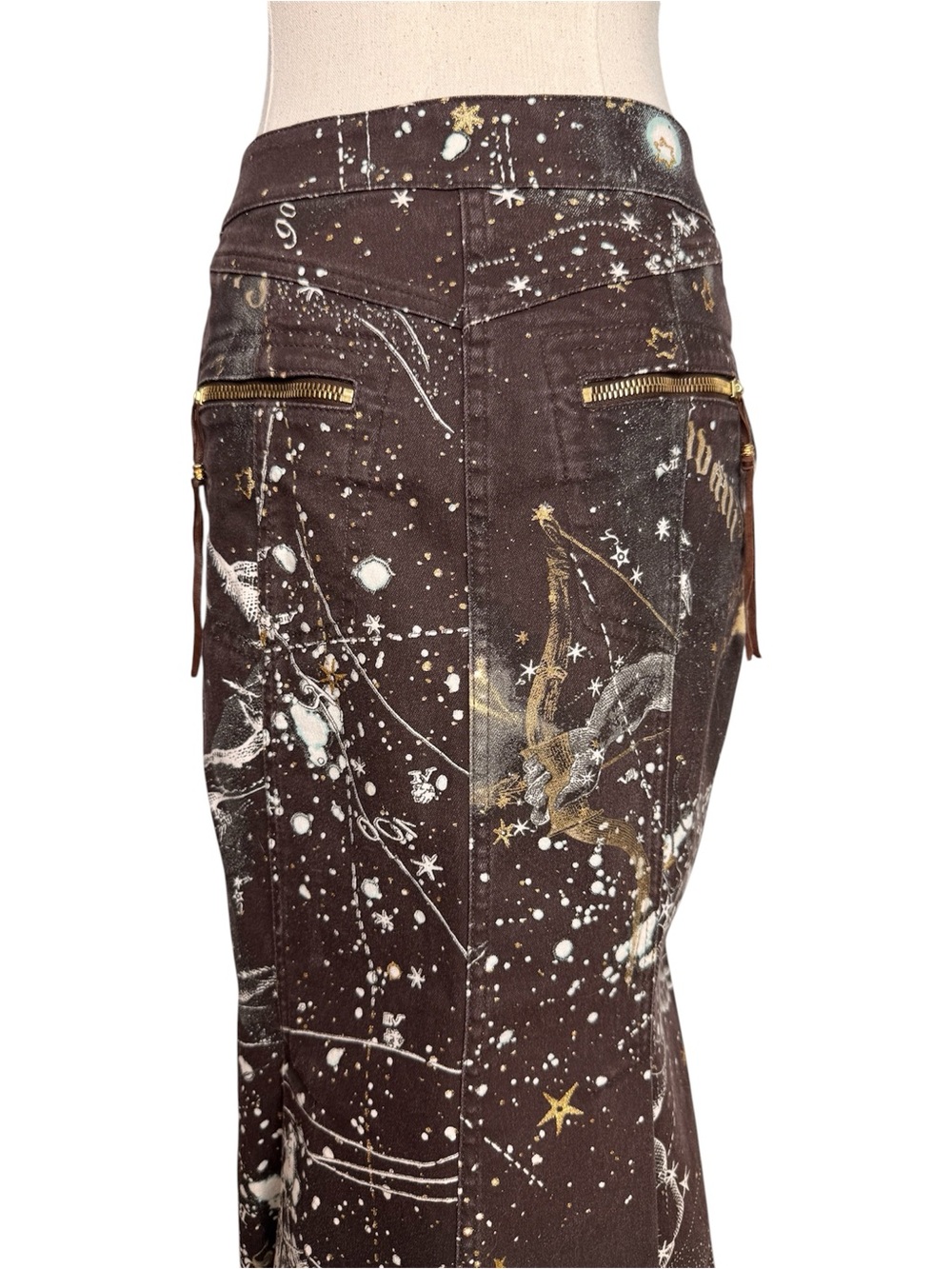 Vintage Roberto Cavalli Constellation Zodiac Print Midi Skirt – Brown, Size S - Picture 4 of 9